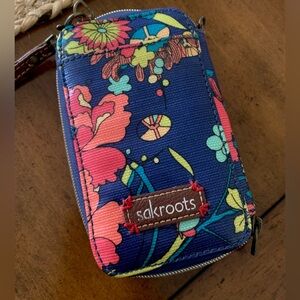 Sakroots Blue and Pink Floral Wristlet